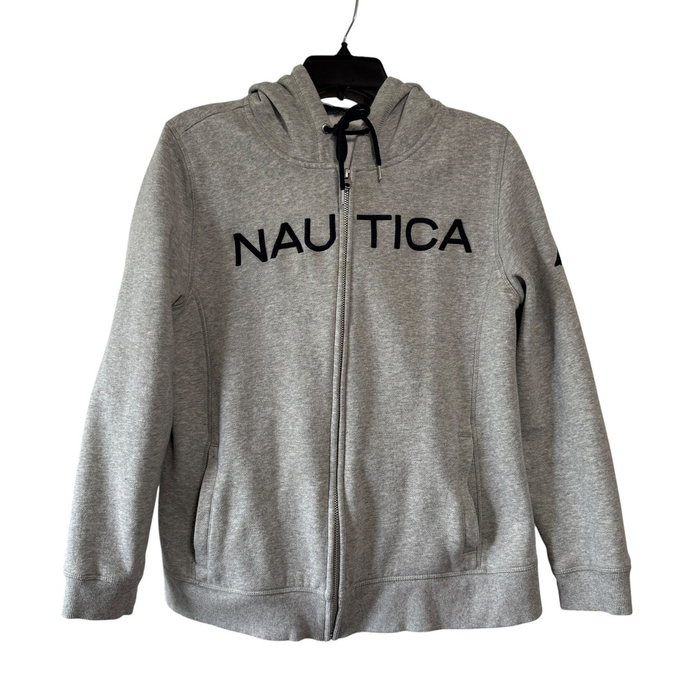 Nautica Full Zip Hoodie Gray Logo Sweatshirt Women's Casual Jacket